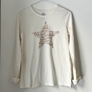 OFF WHITE & GOLD LONG SLEEVES GRAPHIC  TEE